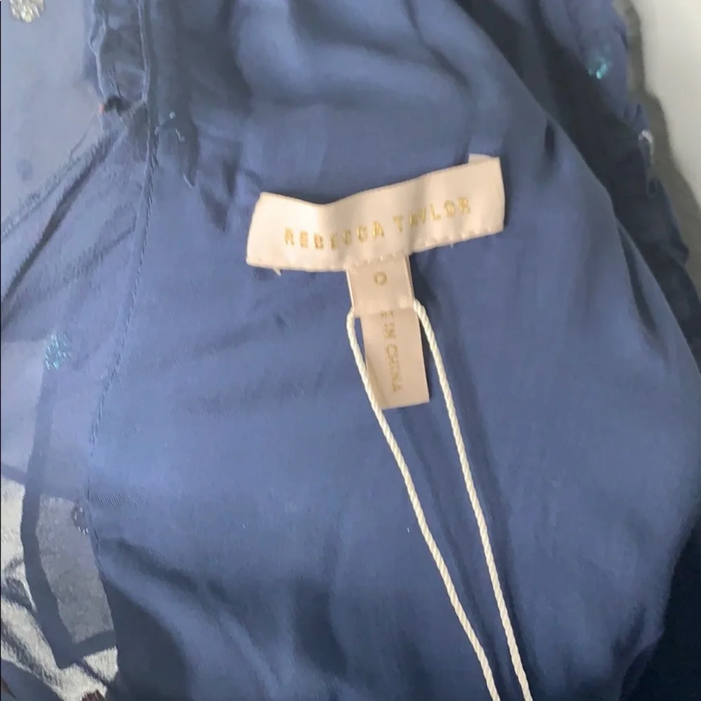 New REBECCA TAYLOR Glitter Gem Chiffon silk long sleeve Dress blue - Picture 8 of 10